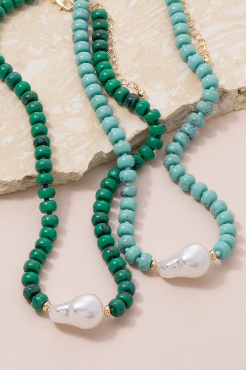 Turquoise Rondelle & Baroque Pearl Beaded Necklace