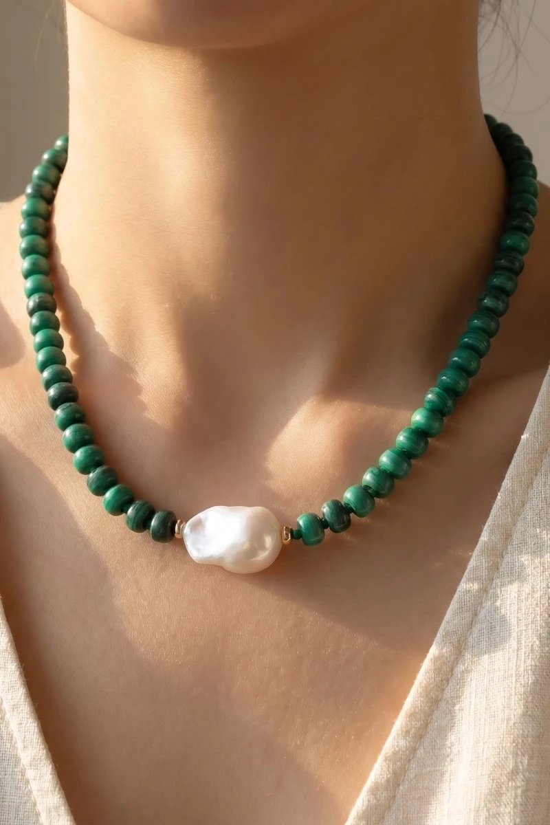 Turquoise Rondelle & Baroque Pearl Beaded Necklace