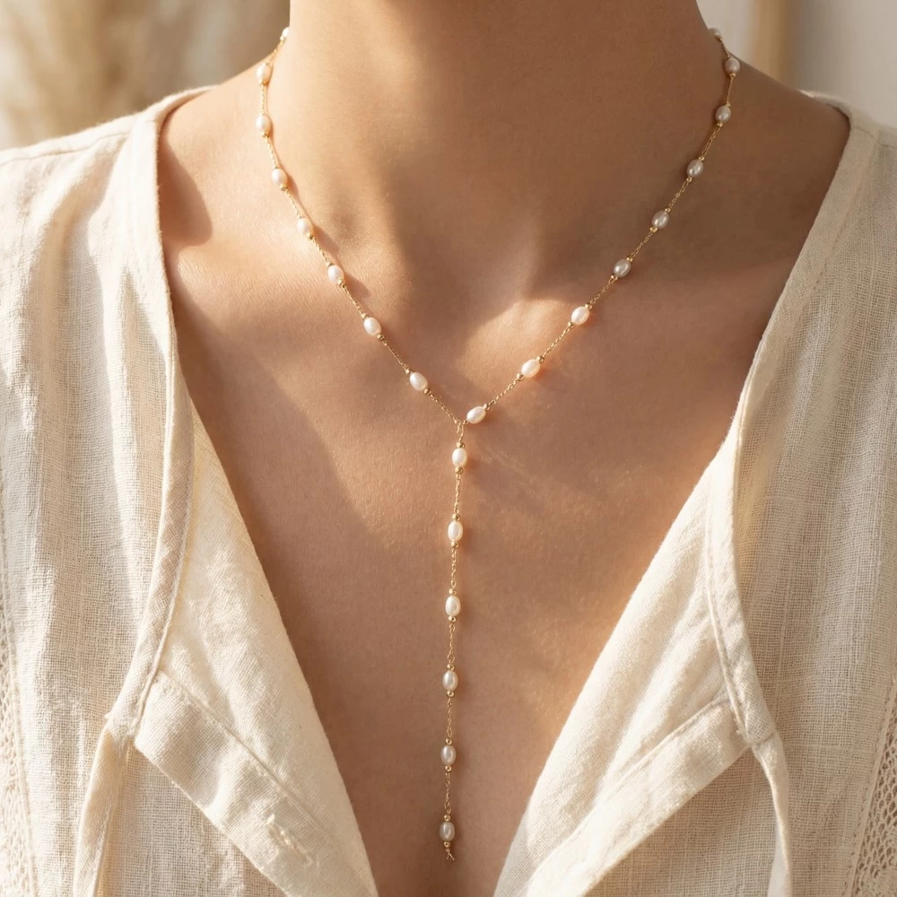 Pearl Station Lariat Y Necklace