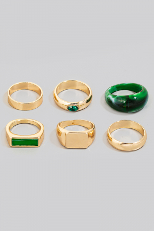 Green Themed Mixed Metallic Band Rings Set