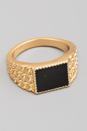 Black Piece Metallic Signet Band Ring
