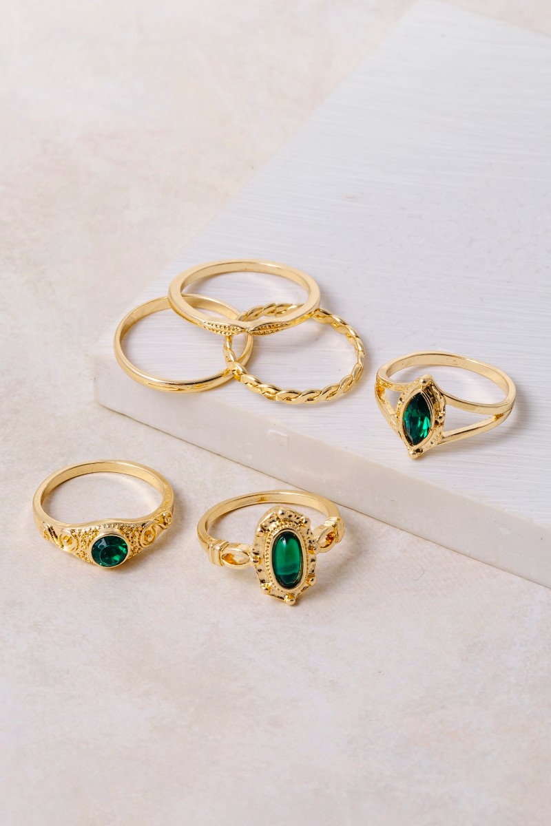6-Piece Emerald Stone Stackable Ring Set
