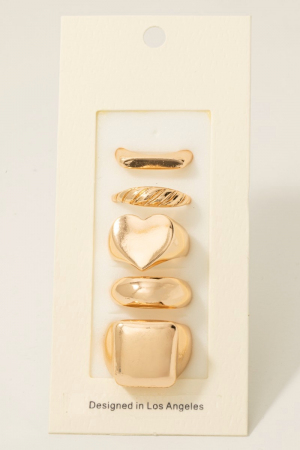 5Pc Mixed Signet Band Rings Set