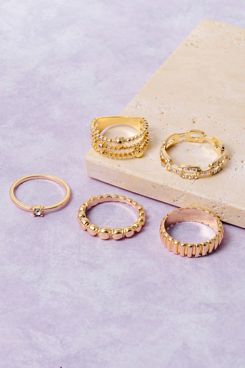 5-Piece Mixed Style Stackable Ring Set