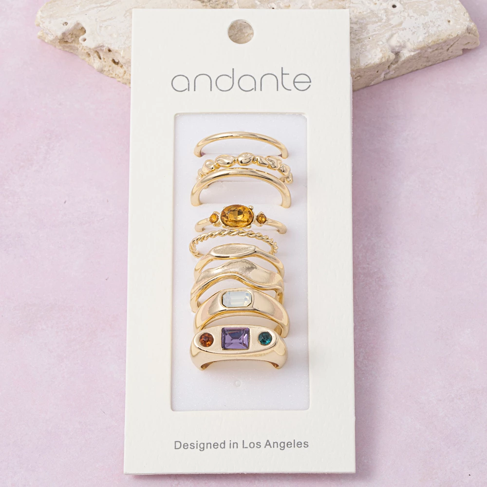 Chunky Nine Piece Statement Ring Set With Stones