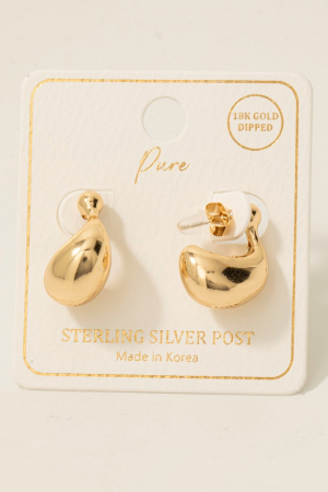 Gold Dipped Curved Tear Drop Hoop Earrings