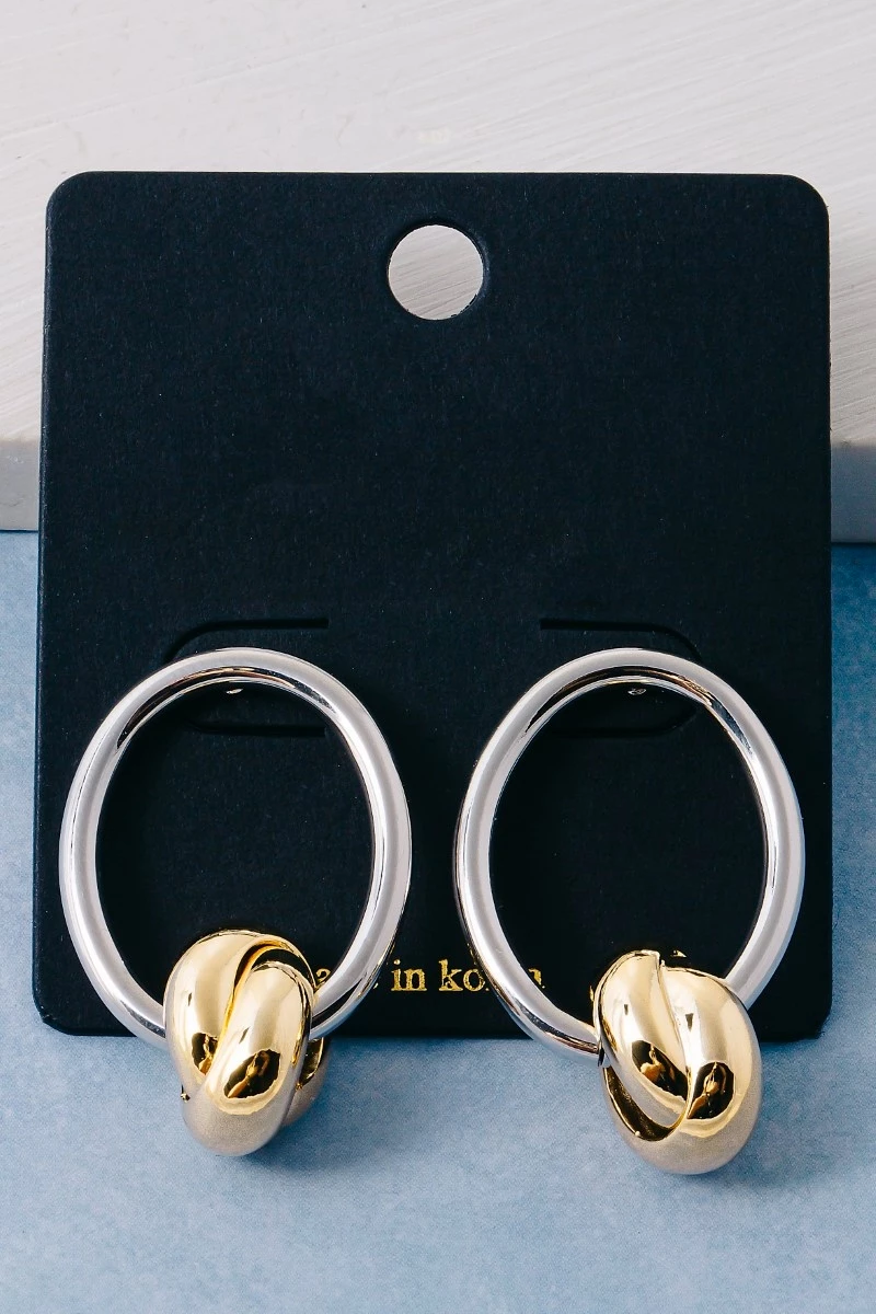 Polished Knot Charm Oval Hoop Earrings