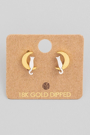 Cat On The Moon Stud Earrings