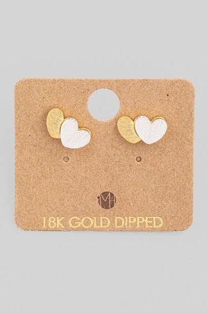 Dual Tone Double Heart Stud Earrings