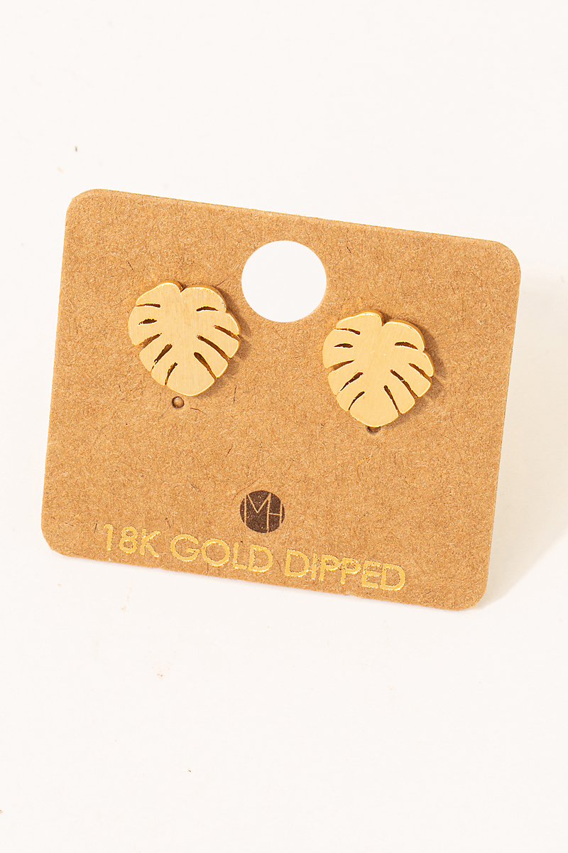Gold Dipped Monstera Leaf Post Earrings