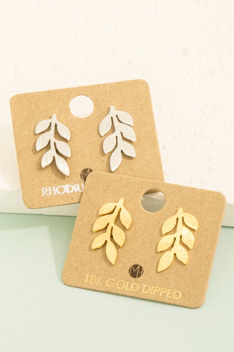 Mini Gold Dipped Leafy Branch Stud Earring