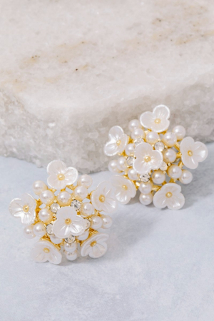 Symmetrical Cluster Pearl Flower Stud Earrings