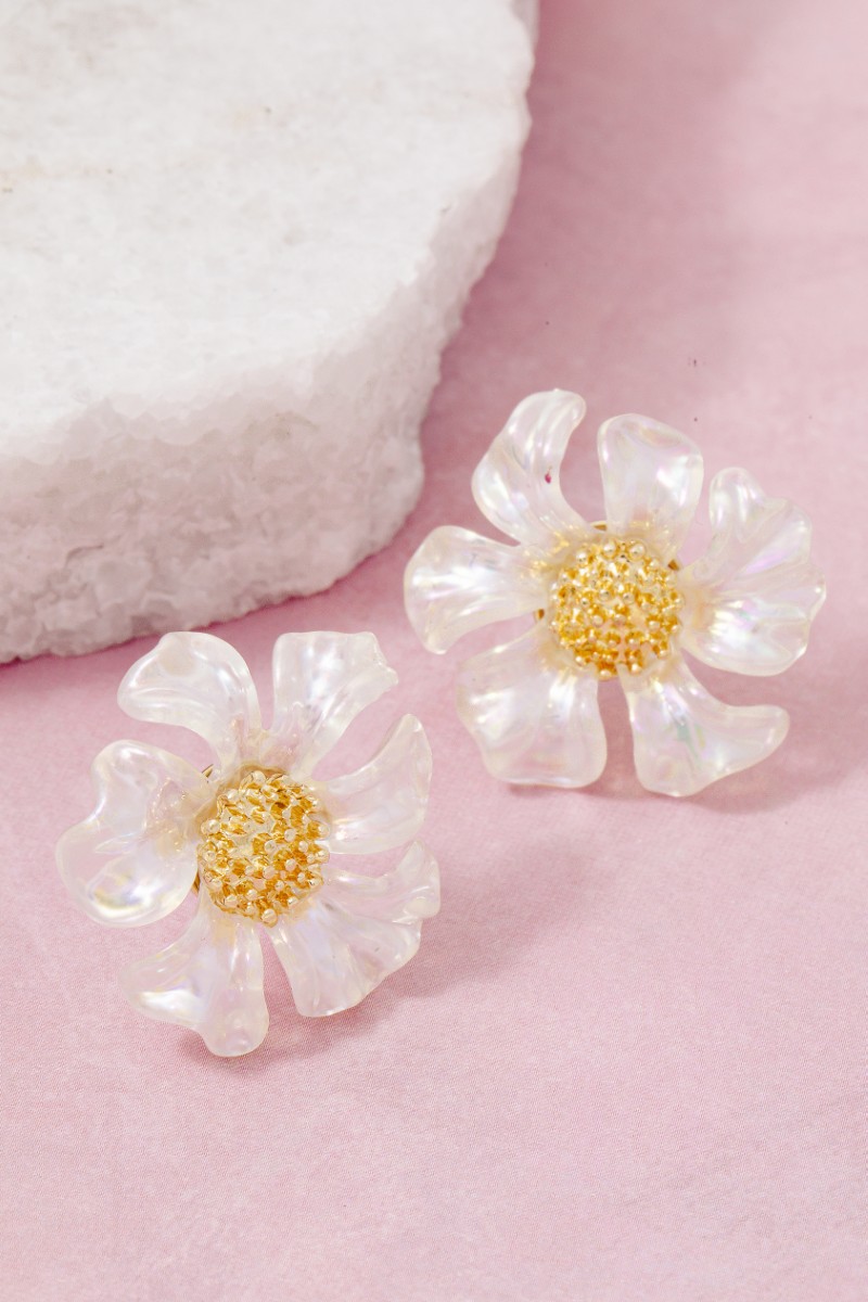 Resin Petal Flower Stud Earrings
