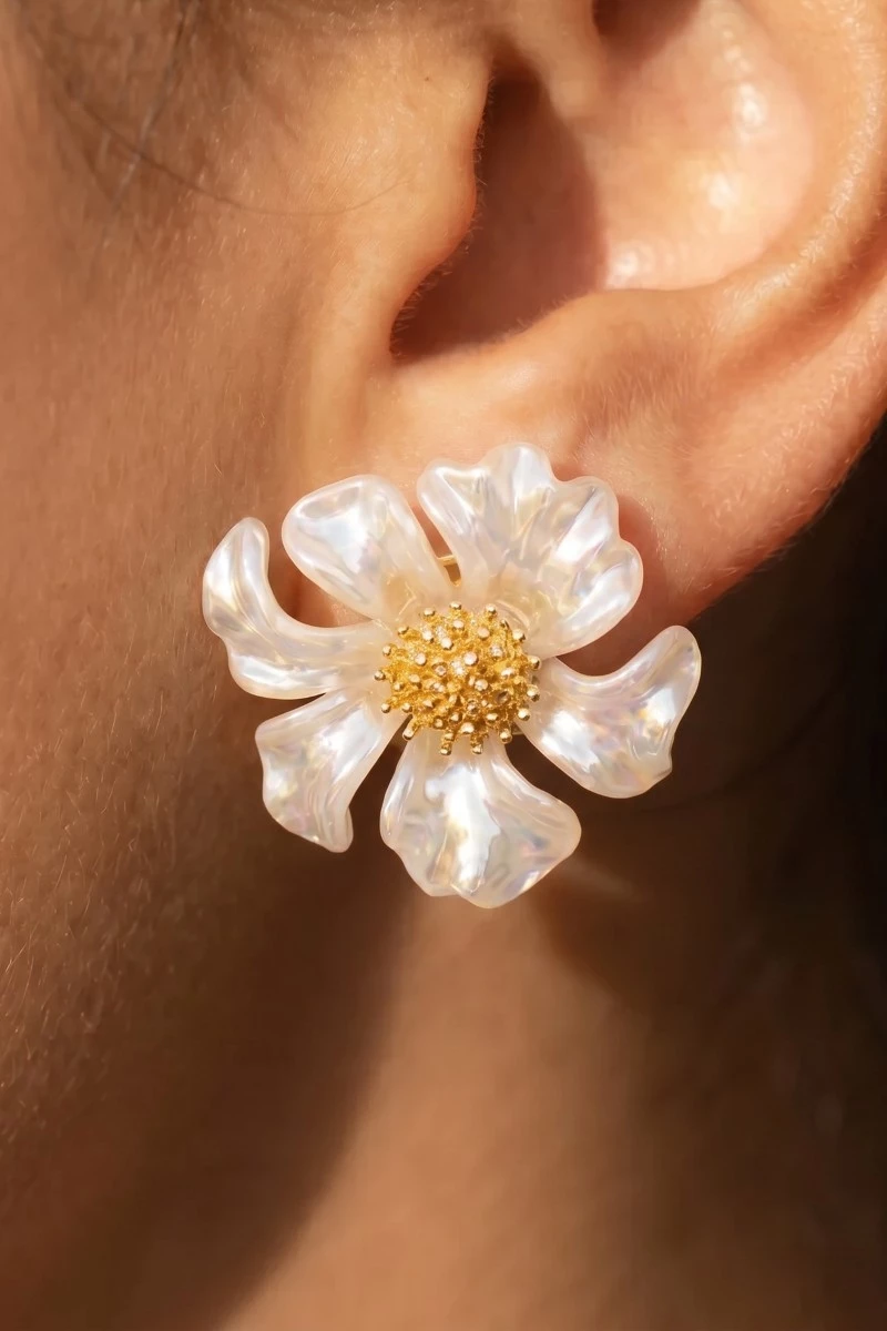 Resin Petal Flower Stud Earrings