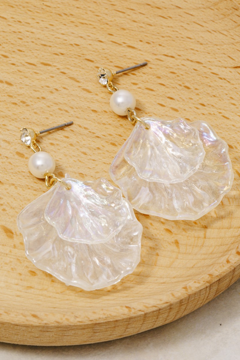 Clear Glass Leaf Dangle Earrings