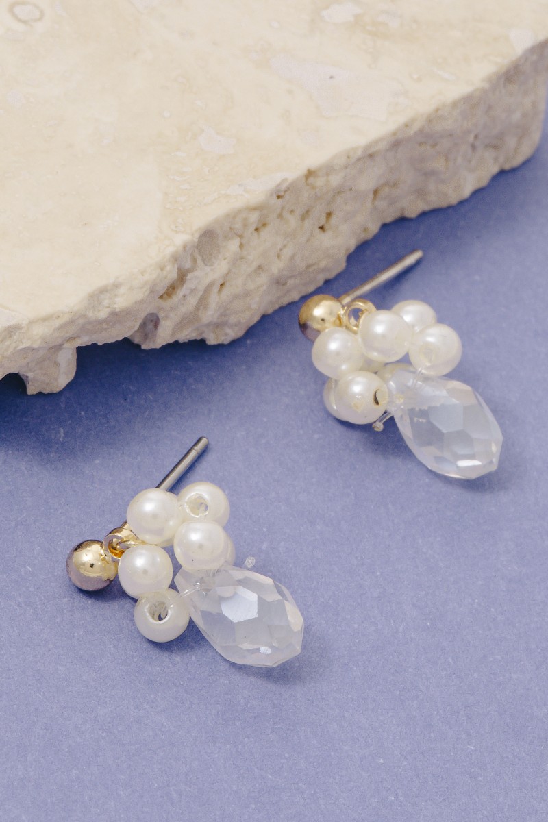 Faceted Beads And Pearls Stud Drop Earrings