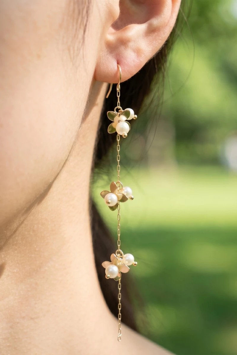 Petals And Pearls Dangle Chain Earrings