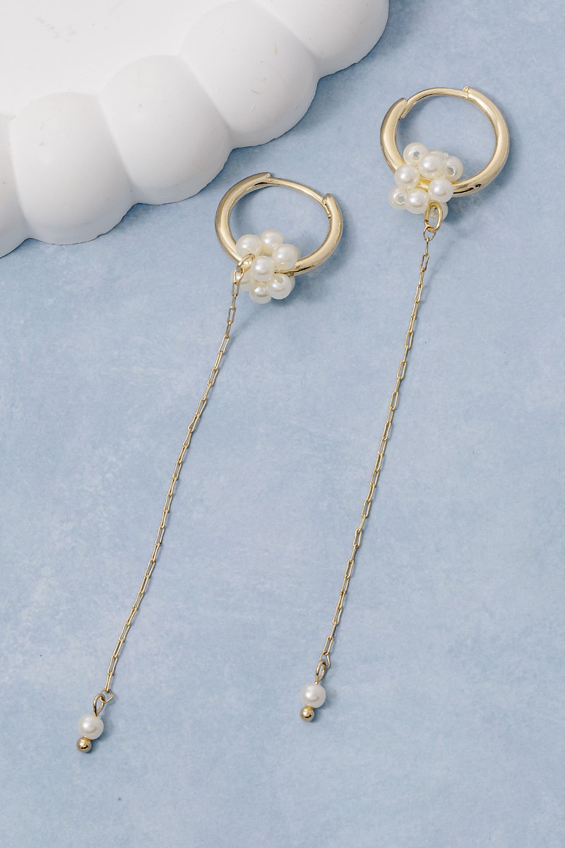 Pearl Cluster And Chain Drop Hoop Earrings
