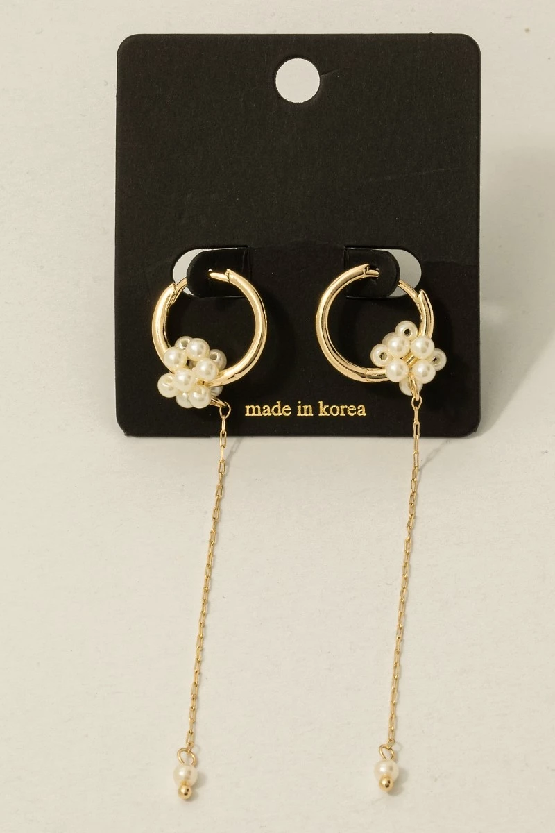Pearl Cluster And Chain Drop Hoop Earrings