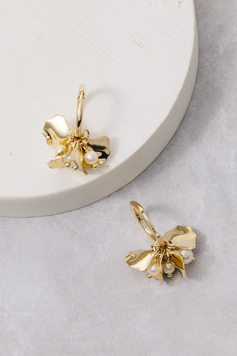 Pearls And Petals Drop Hoop Earrings