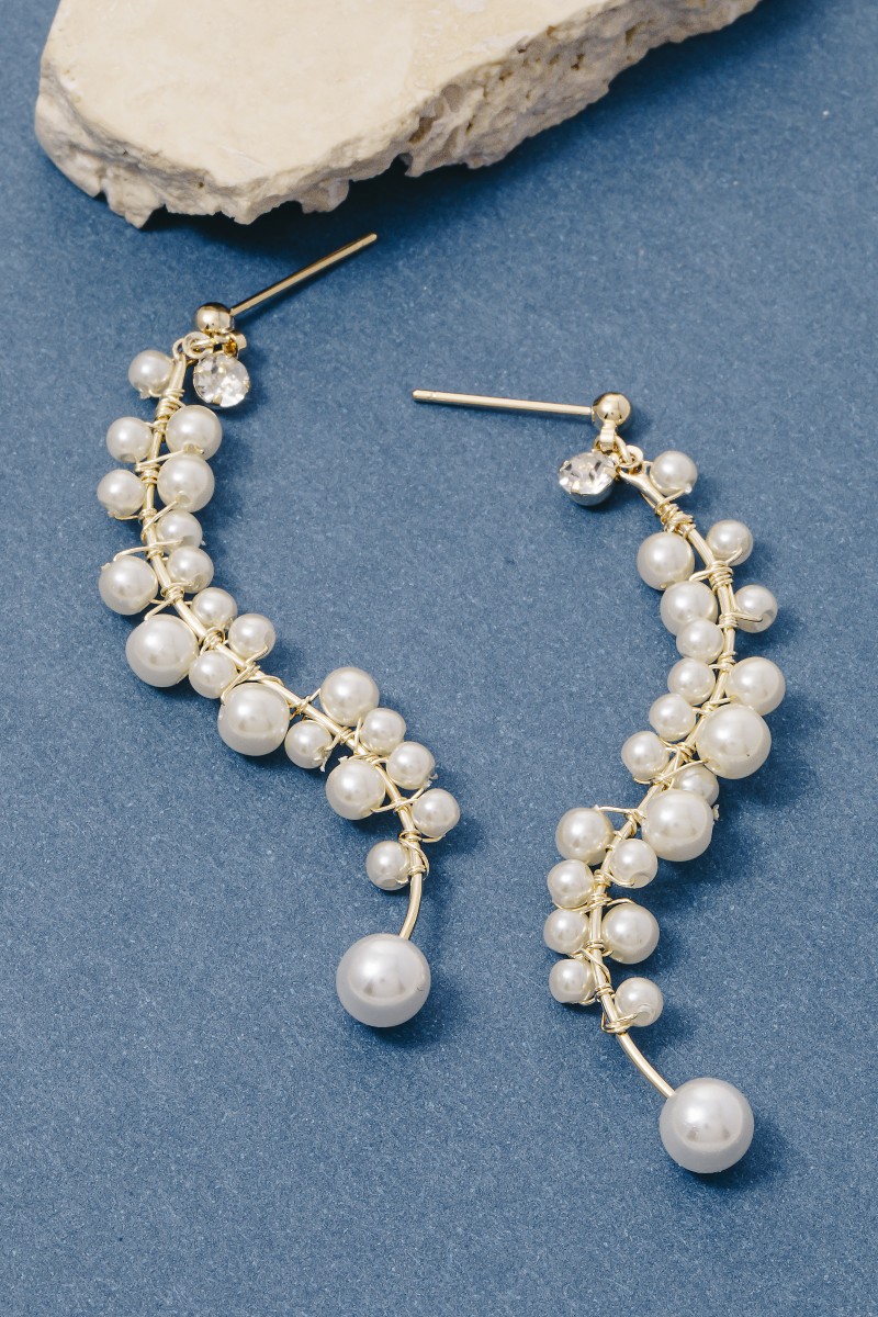 Curved Pearl Beaded Bar Dangle Earrings