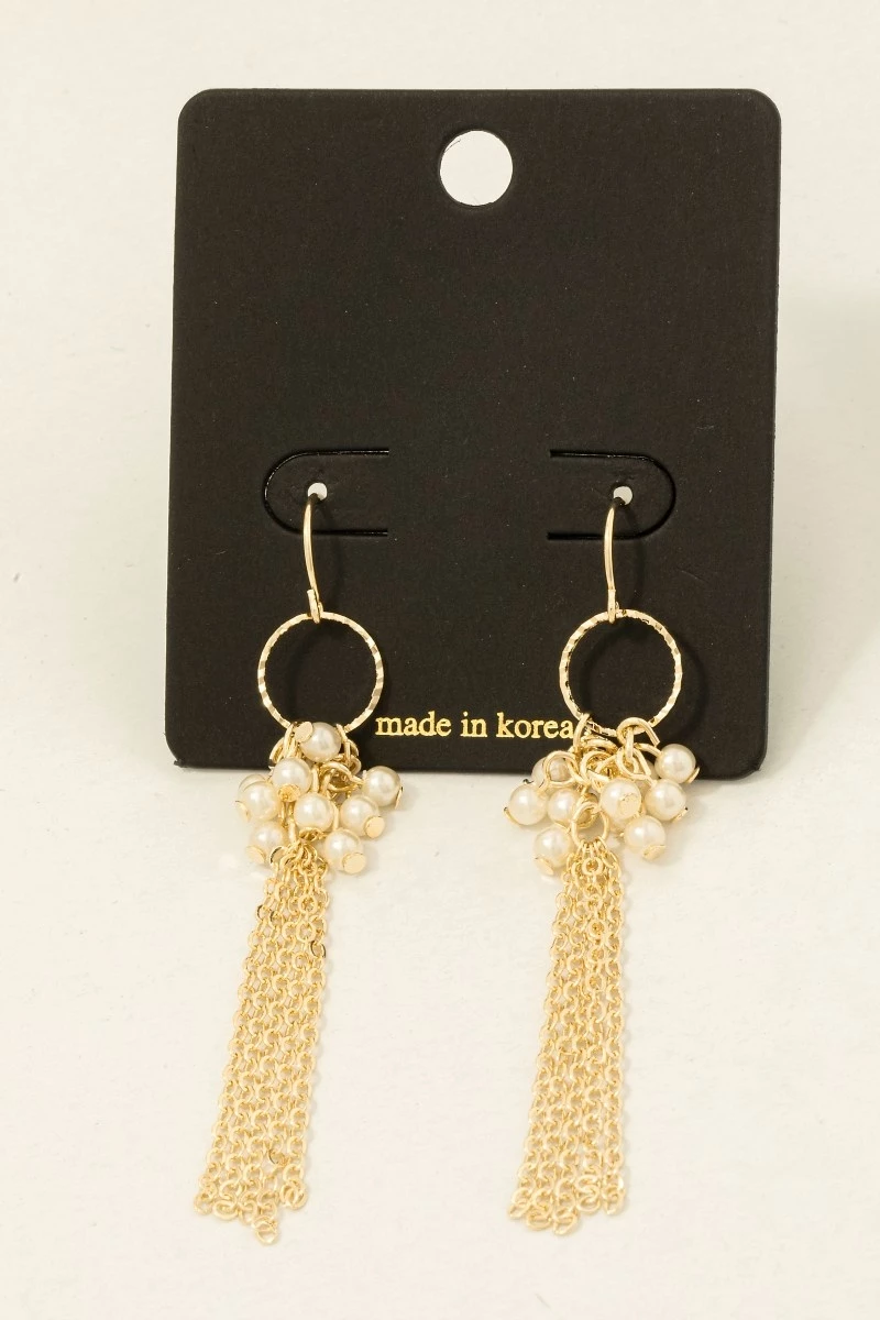 Small Pearls And Chains Dangle Hook Earrings