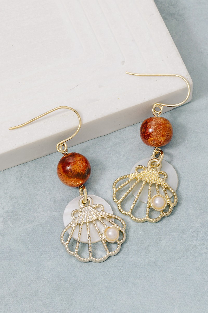 Ball Bead Seashell Drop Earrings