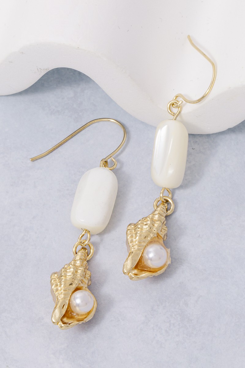 Conch Seashell Dangle Drop Earrings