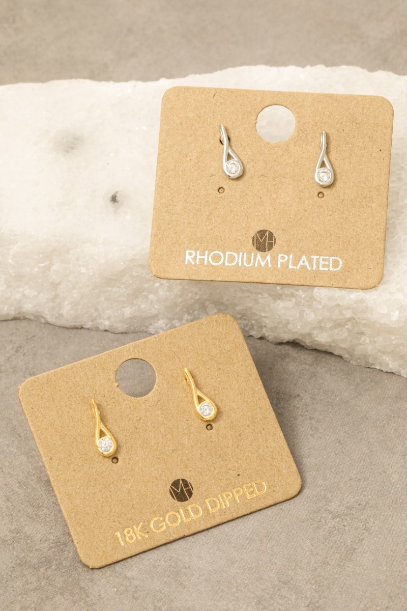 Gold Dipped Cz Stud Teardrop Earrings
