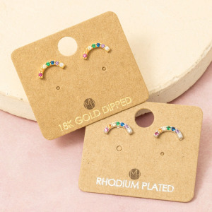 Gold Dipped Mini Pave Rainbow Stud Earrings