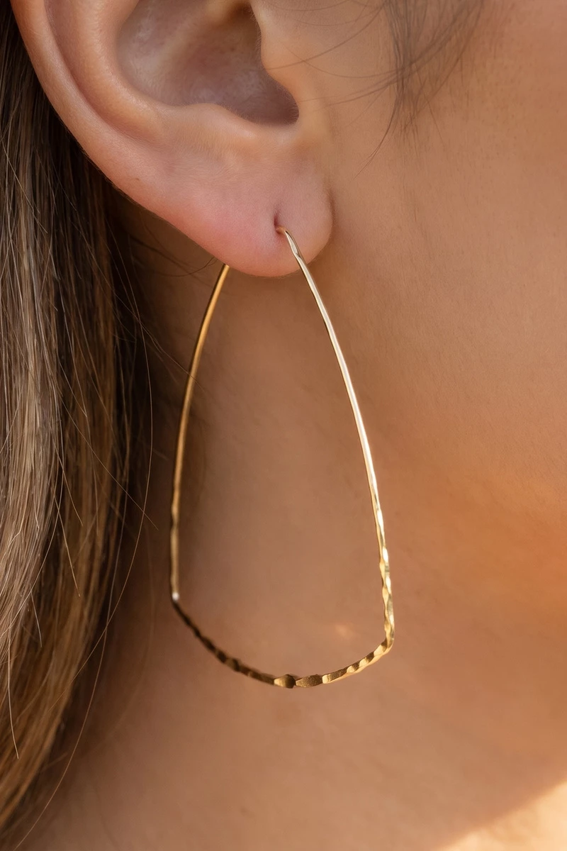 Large Hammered Triangle Wire Hoop Earrings