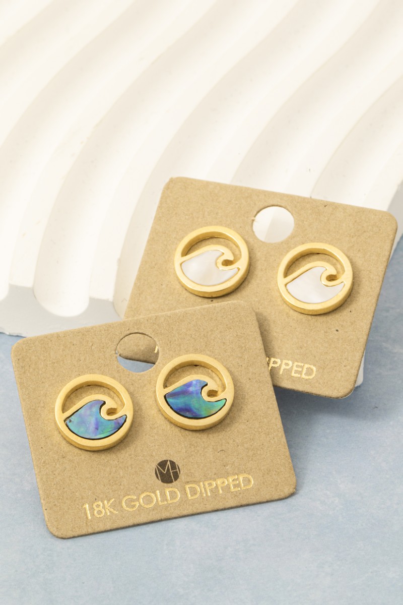Gold Dipped Circle Wave Stud Earrings