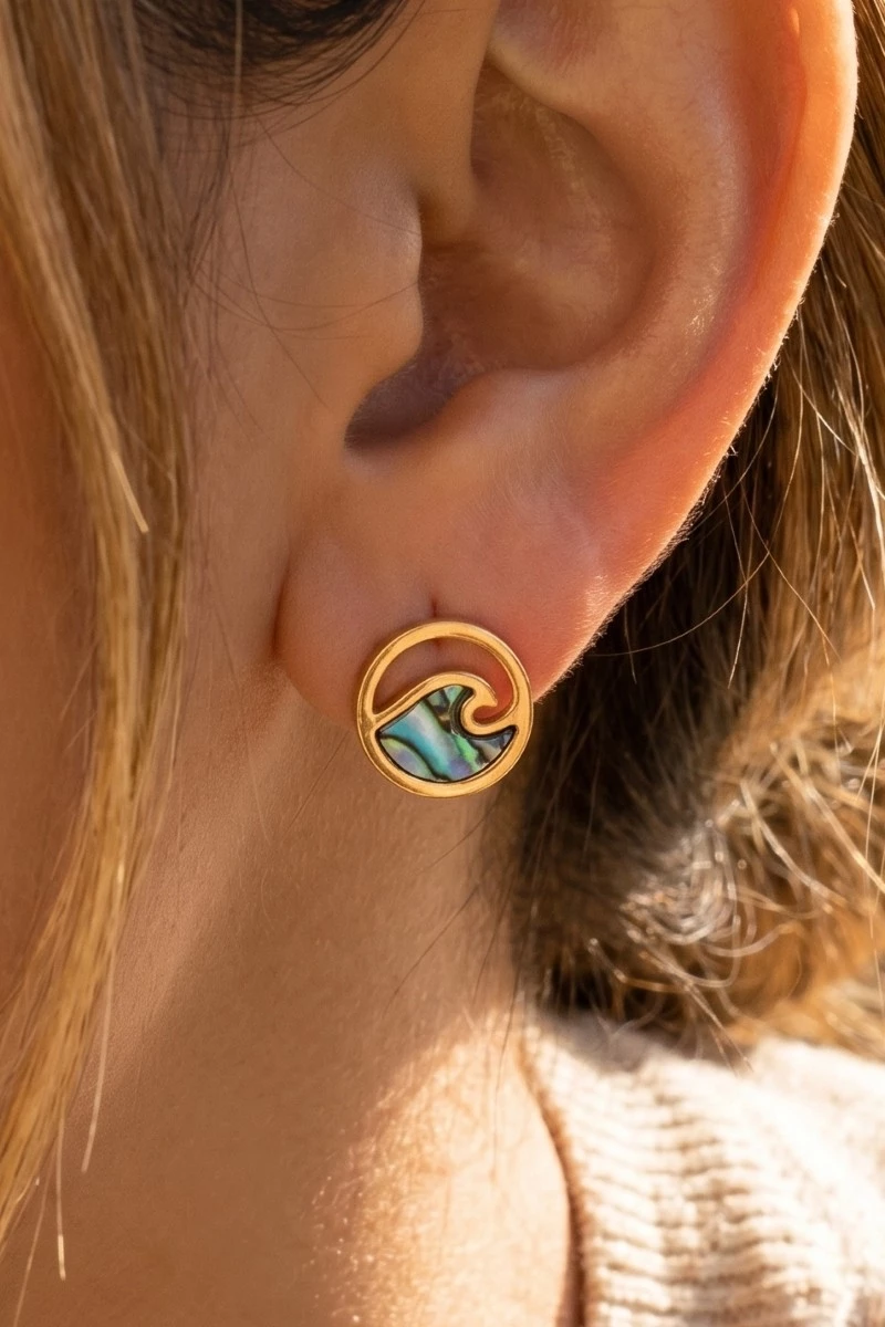 Gold Dipped Circle Wave Stud Earrings