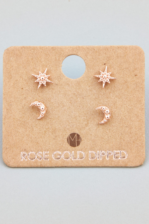 Gold Dipped Mini Star Moon Stud Earrings Set
