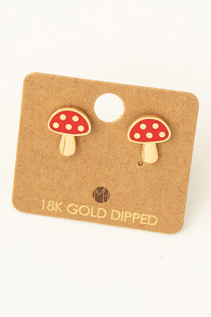 Mini Red Mushroom Stud Earrings