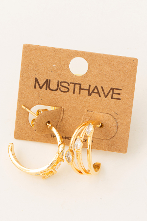 Rhinestone Trio Open Hoop Earrings