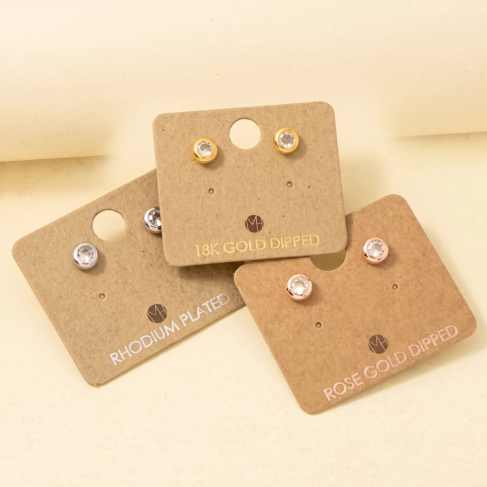 18K Gold Dipped Tiny Cz Bezel Stud Earrings