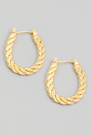 Oval Twist Design Pin Catch Hooop Earrings