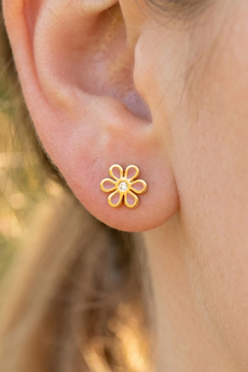 Gold Dipped Enamel Flower Stud Earrings