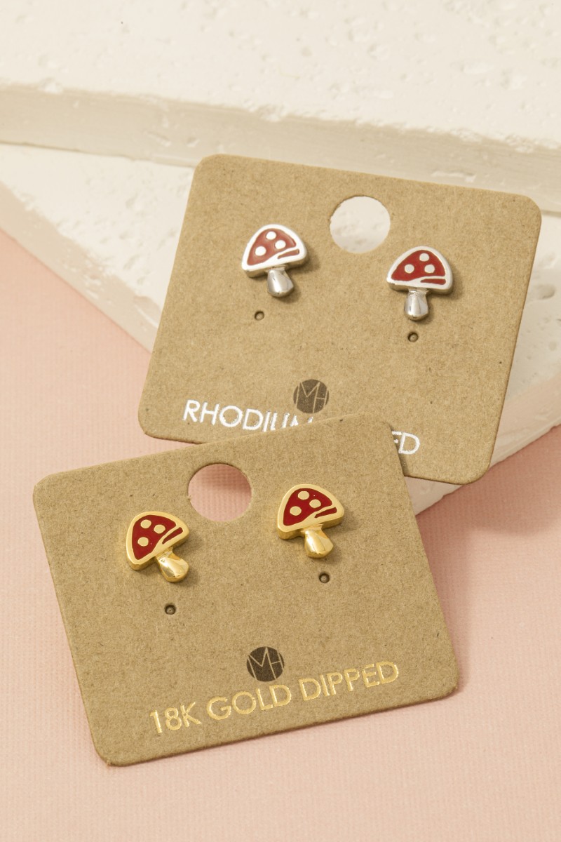 Mini Red Mushroom Stud Earrings