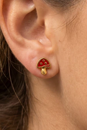 Mini Red Mushroom Stud Earrings