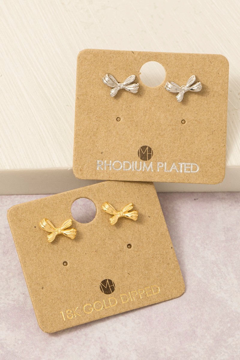 Gold Dipped Mini Ribbon Bow Stud Earrings