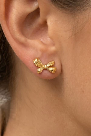 Gold Dipped Mini Ribbon Bow Stud Earrings