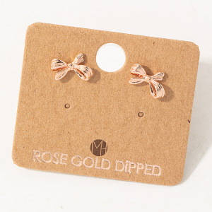 Gold Dipped Mini Ribbon Bow Stud Earrings