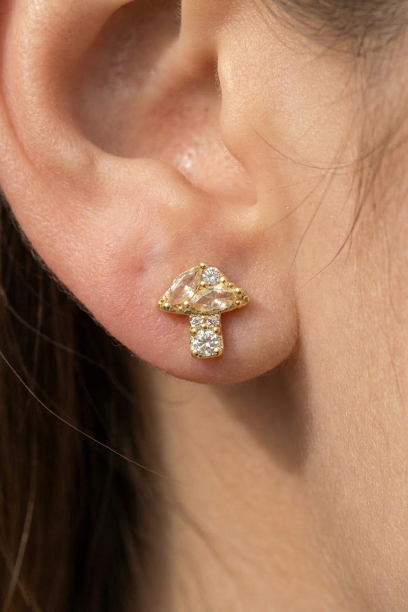 Mini Rhinestone Mushroom Stud Earrings