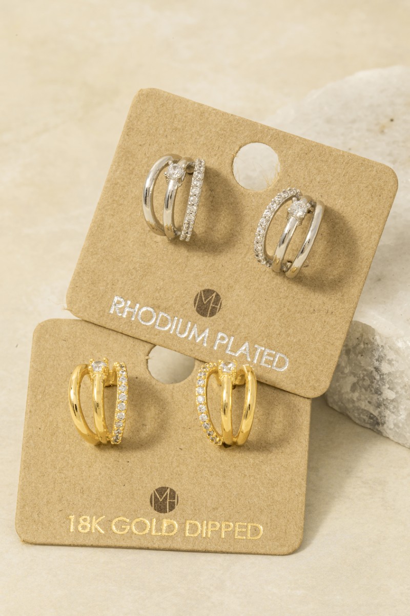 Pave Layered Hoop Huggie Earrings