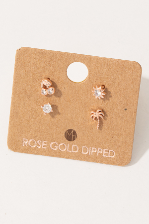 Cherry Palm Tree Stud Earrings Set