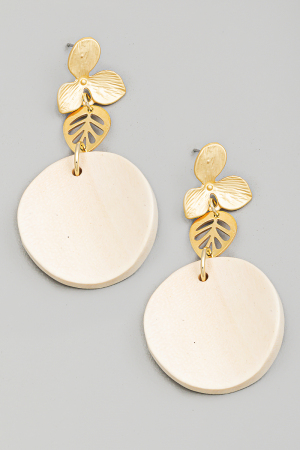 Curved Wooden Disc Drop Earrings