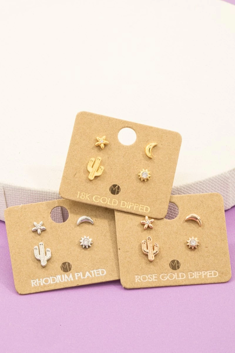 Mini Cactus Flower Stud Earrings Set