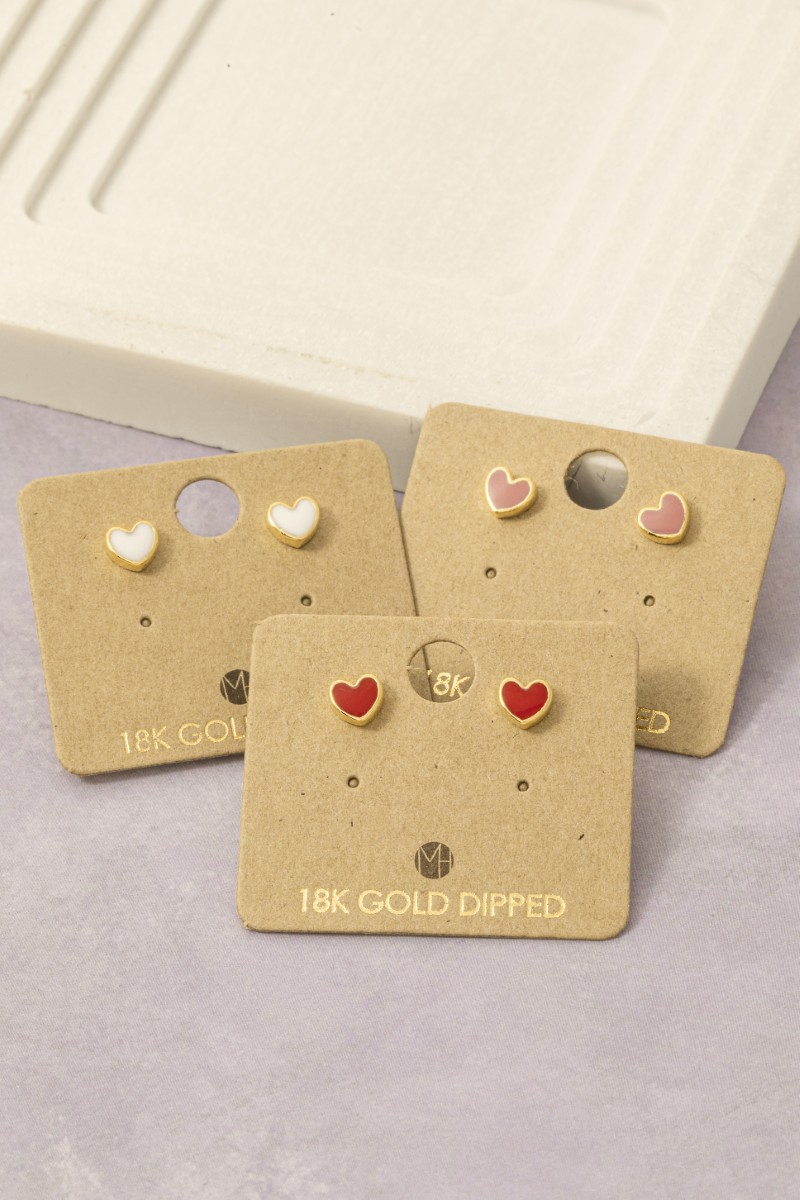 Gold Dipped Mini Enamel Heart Stud Earrings